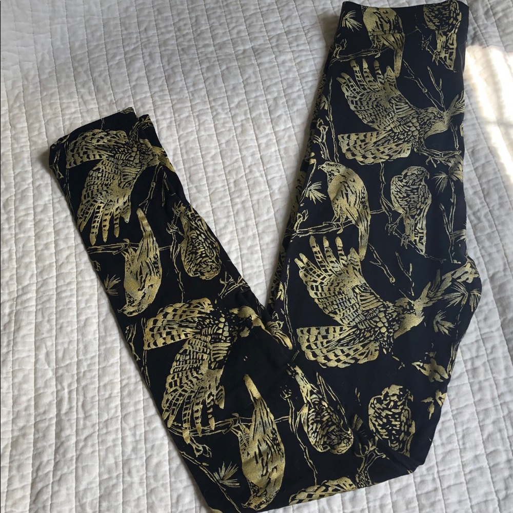 Hand printed bird leggings